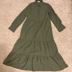 Elegant Olive Green Maxi tiered Dress size XS